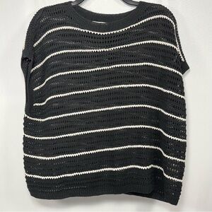 Max Studio London Striped Crochet Knit Sweater Top Black White Size Medium M